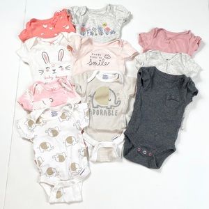10 Piece Newborn Baby Girl Short Sleeve Onesie Lot Bundle Set